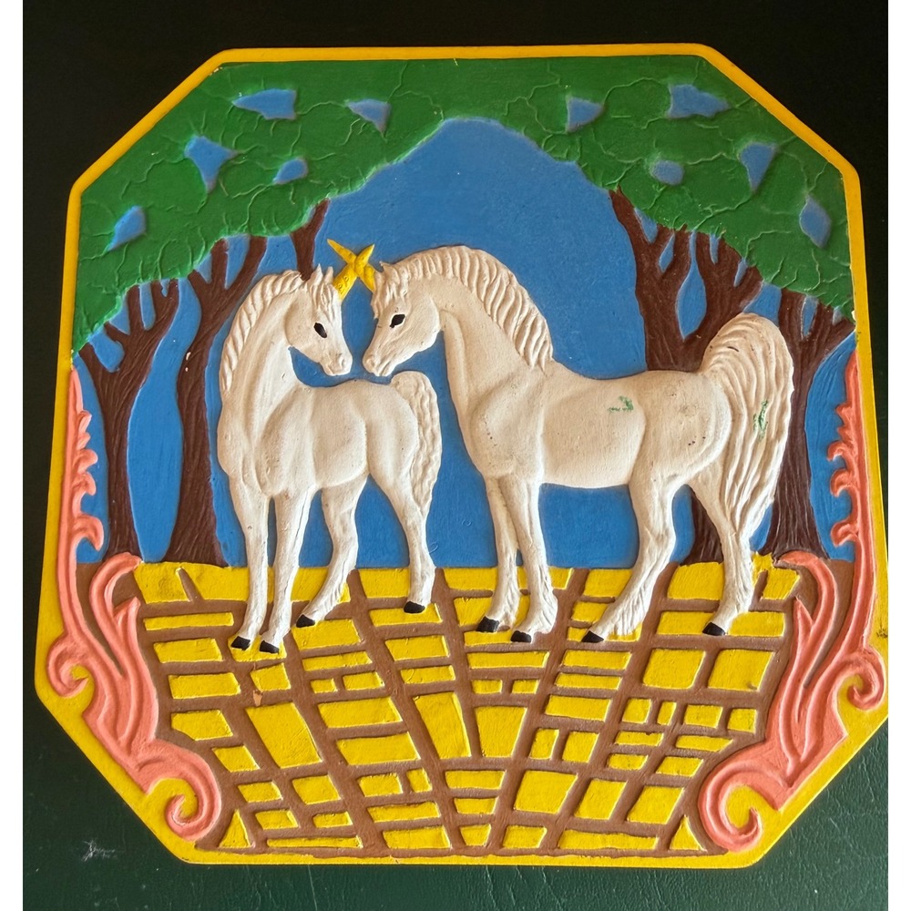 Vintage 1981 Duncan Enterprises Unicorn Ceramic Trinket Box Octagon Yellow 80s
